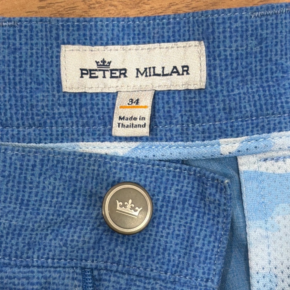 Peter Millar Mens Blue Performance Golf Shorts Size 34 Stretch Micro Check - Picture 7 of 9